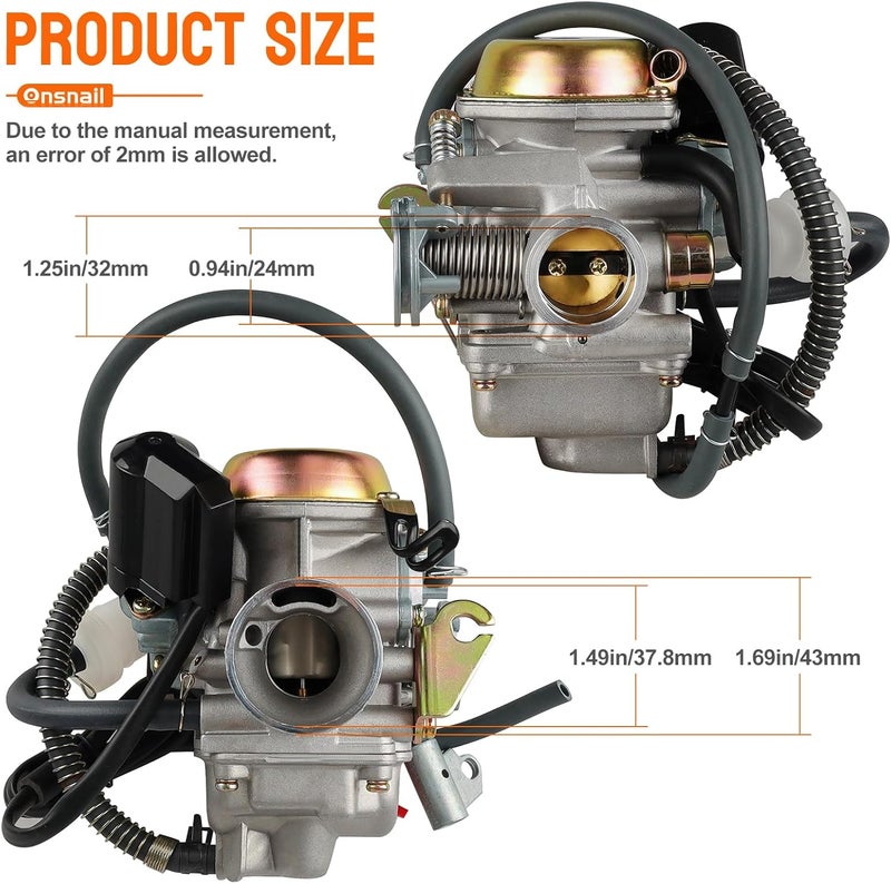 Onsnail 150cc gy6 carburetor PD24J for 4 Stroke Engines 125cc 150cc 152QMJ 157QMI 24mm for Motorcycle Scooter ATV Go Kart with Electric Choke Intake Manifold - Image 2